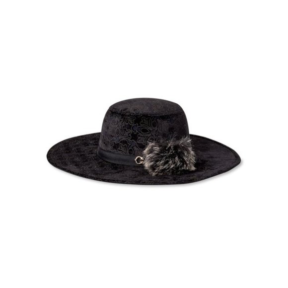 New Faux Fur Pom Velvet Scroll Emboss Floppy Hat. main image 4
